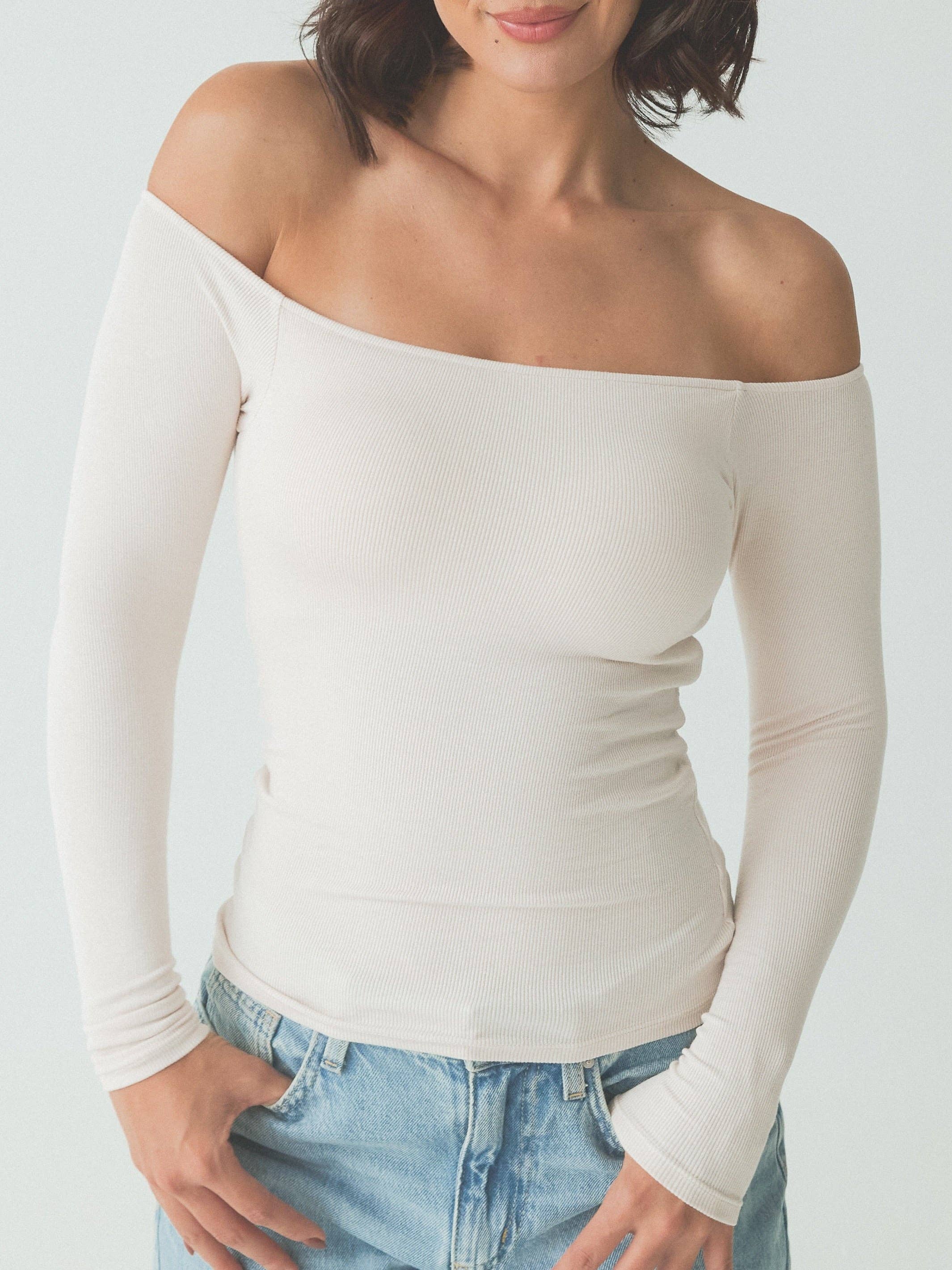Klassy - Wholesale Knit Top - Women's - Ribbed Off The Shoulder Brami0