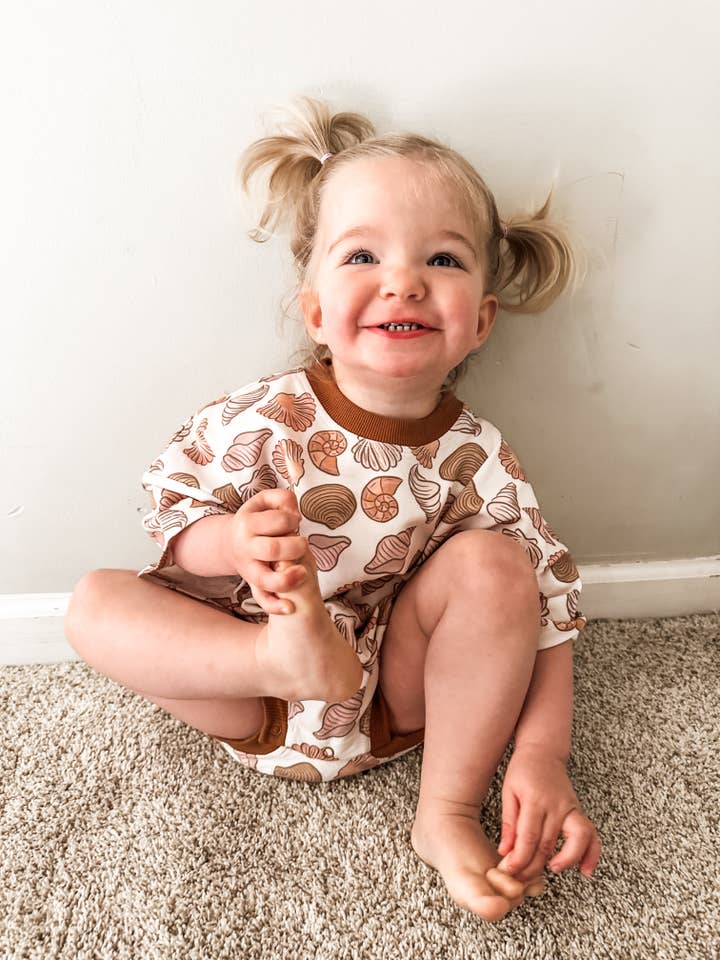 Addie Joy company – wholesale Bodysuit (non-footed) – Baby – Oversized T-shirt Bubble Romper- Shoreline Shell