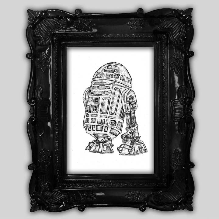 Loyal Blue Droid Dotwork Art Print for wholesale by Skaro Crafts