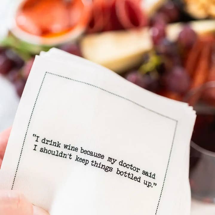 Five Star Napkins Inc. - Wholesale Disposable Napkin - Wine Quotes - White Cotton Cocktail Napkins x 504