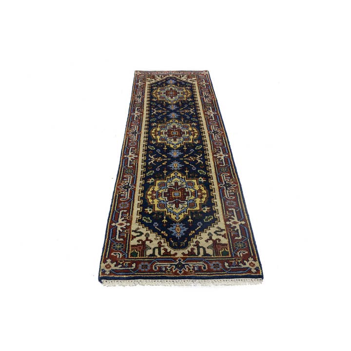Dark Navy 2'6X8'5 Floral Heriz Serapi Rug | Oriental Natural for wholesale by Magic Rugs Inc.