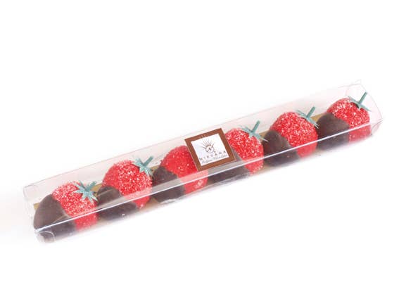 Belgium's Chocolate Source - Wholesale Chocolate Covered Sweets - Nirvana 6 pc. Marzipan strawberries dipped in dark chocolate0