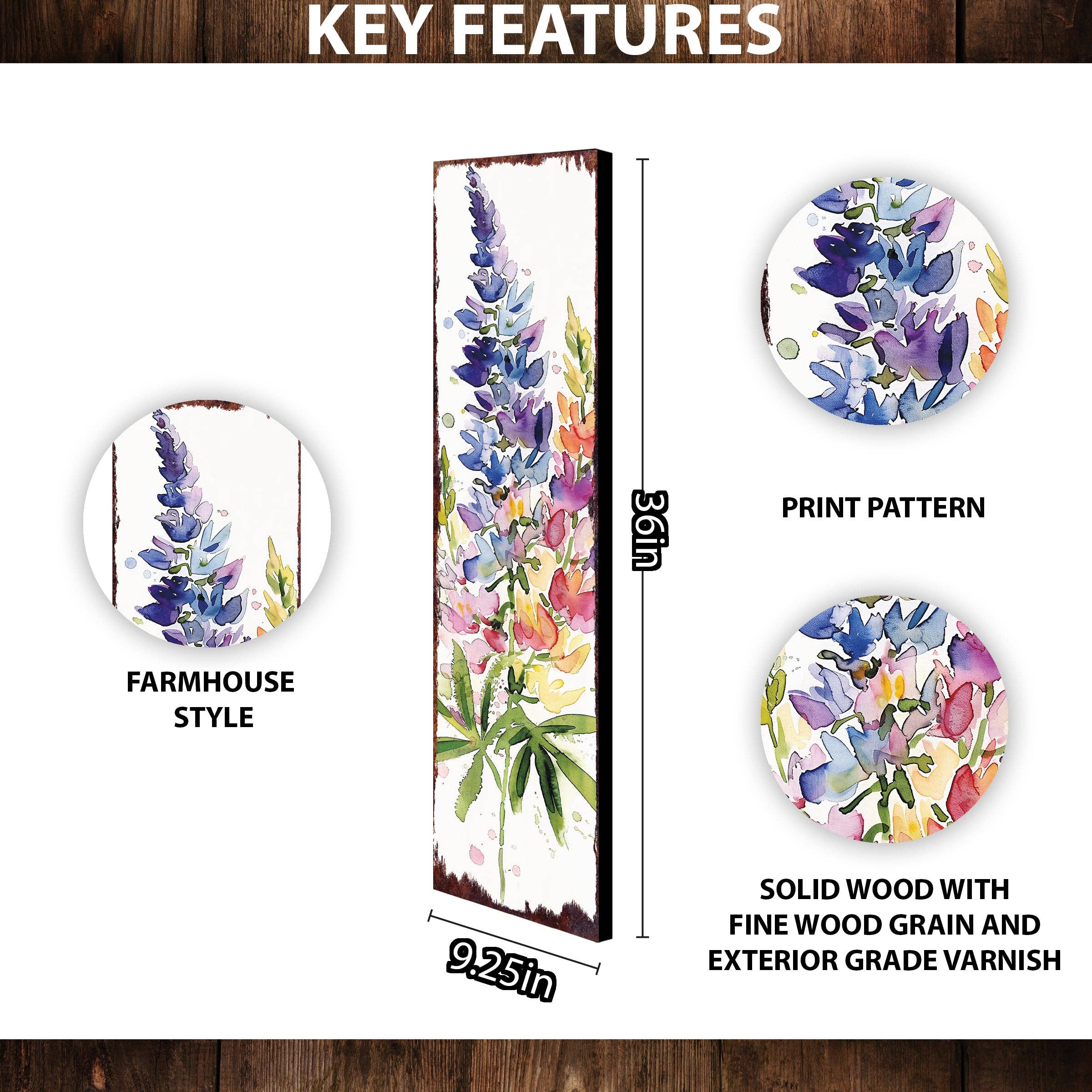 TX USA Corporation - Wholesale Sign - Spring Lupine Porch Sign | Watercolor Floral Vertical Wall Art 36in4