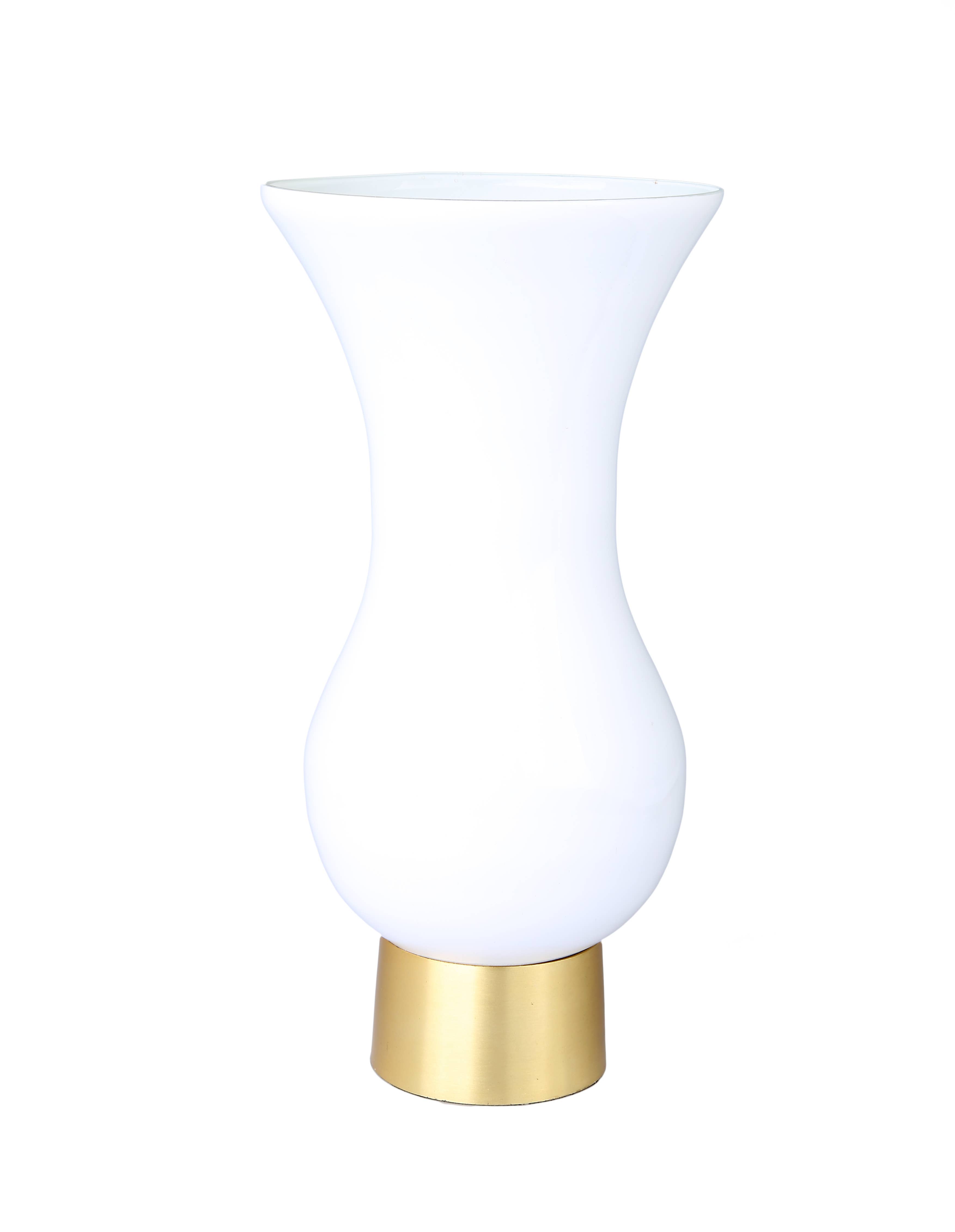 CLASSIC TOUCH DECOR INC. - Wholesale Vase - White  Glass Vase with Gold Metal Base1