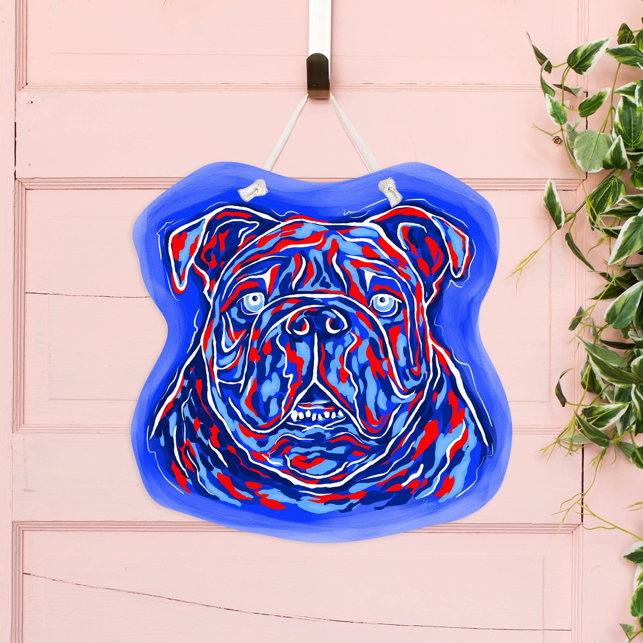 Songbird Grove Collection - Vente Affichette de porte - Crochet de porte en forme de bouledogue rouge et bleu3