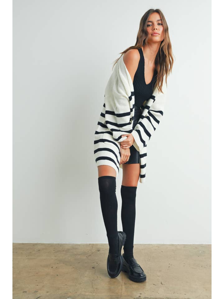 BUTTERMELON - Wholesale Cardigan - Dames - Gebreide Gestreepte Maxi-Cardigan - BMC731617