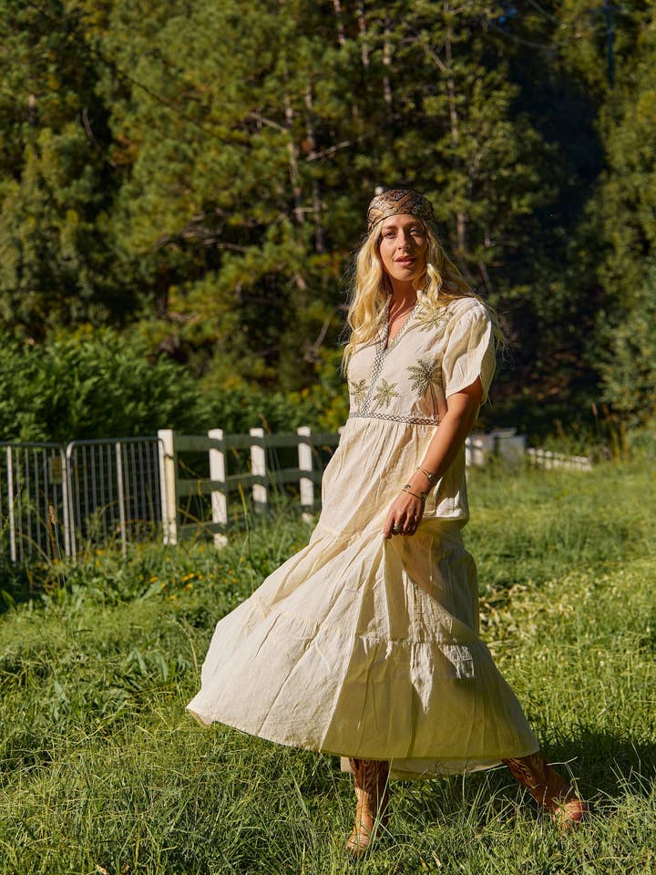 Naudic - Wholesale Dress – Women's - Juliet Maxi Palm Embroidery1