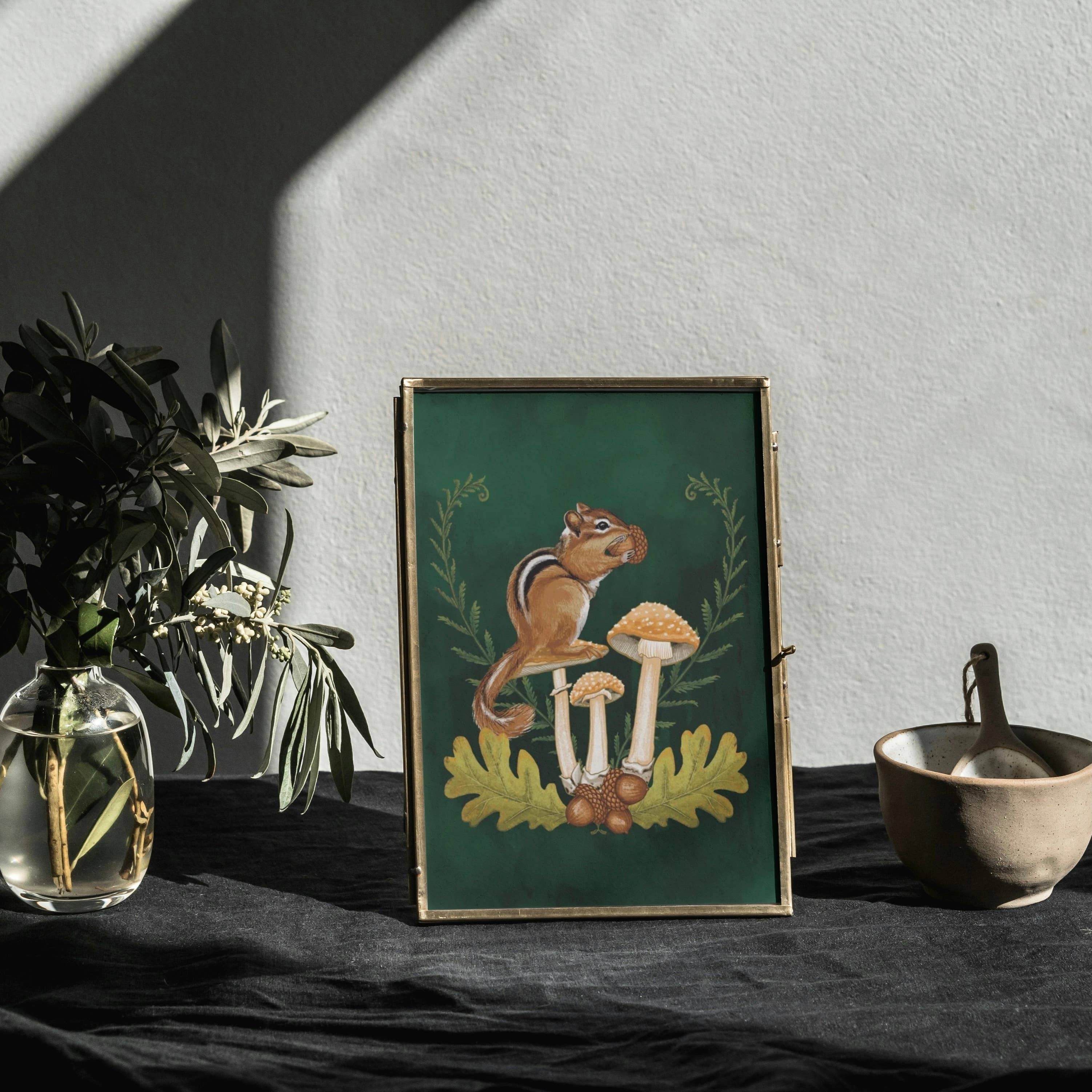 Folk Meadow - Wholesale Art Print - Chipmunk & Mushroom Print - 8x102