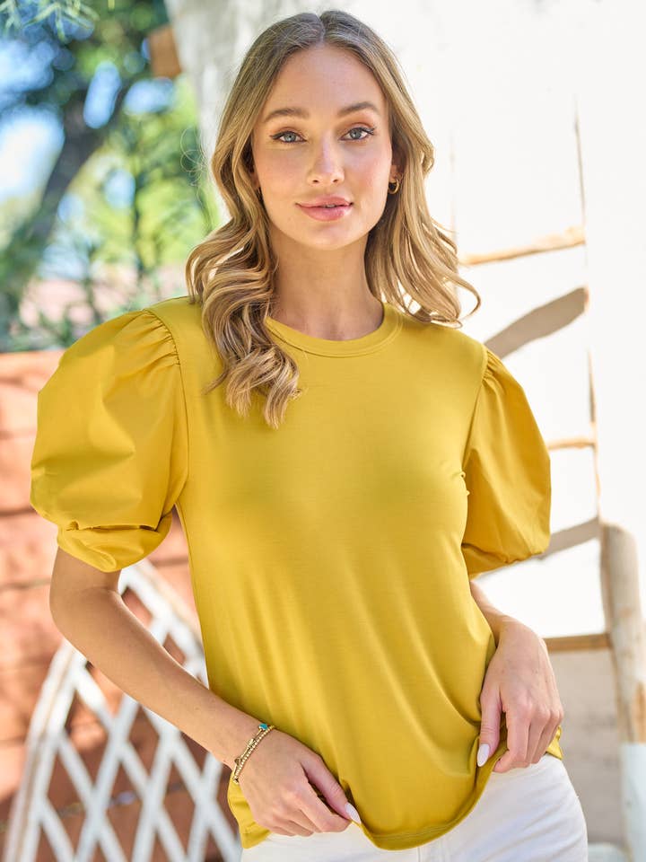 Solid Puff Sleeve Knit Top for wholesale by Nicabel