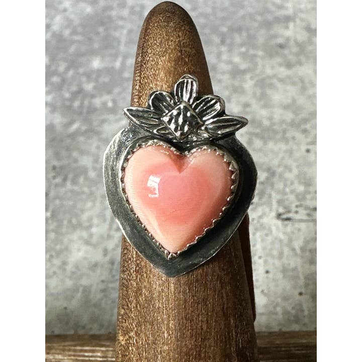 Pink Queen Conch Sacred Heart Sterling Silver Ring for wholesale by oaktownwendy