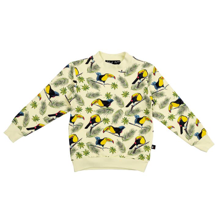 Varm tröja med toucan tryck, gul för wholesale av Beek