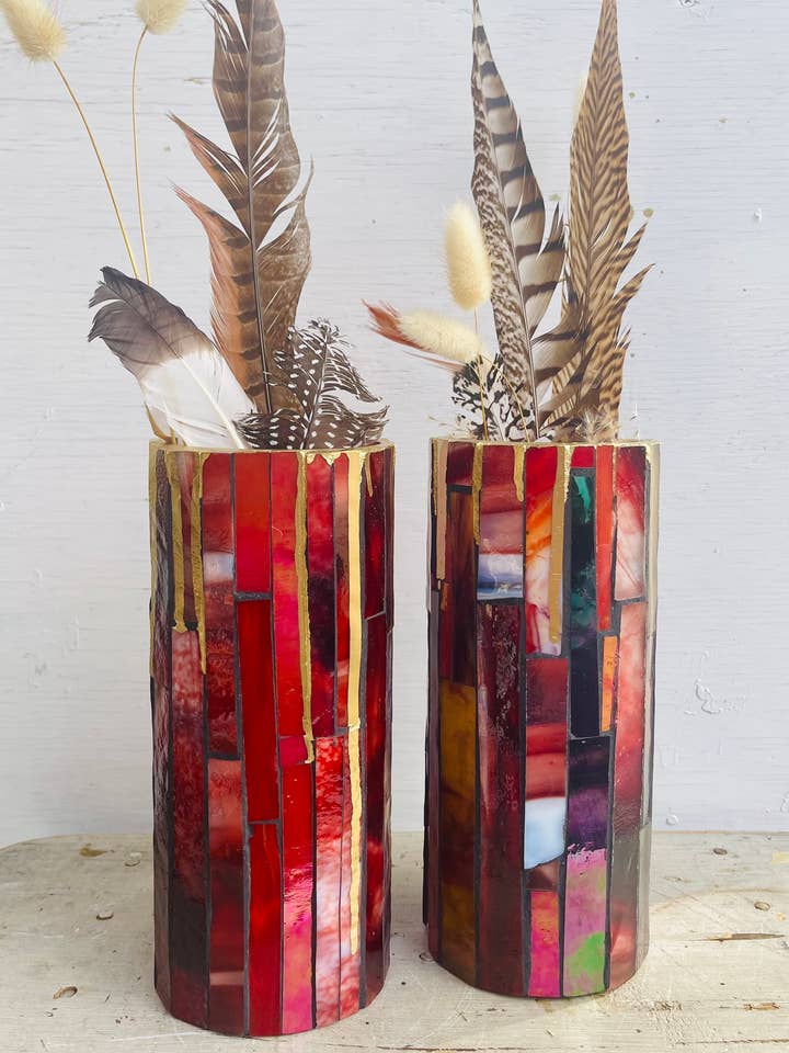 Ensemble de 2 - Vases Rubis Dorés - Vase / Bougeoir Saint-Valentin pour la vente par Atelier Glass Studio