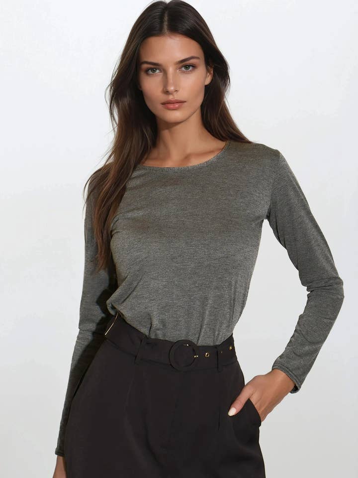 Haut à manches longues col rond en charbon pour la vente par Aftershock London