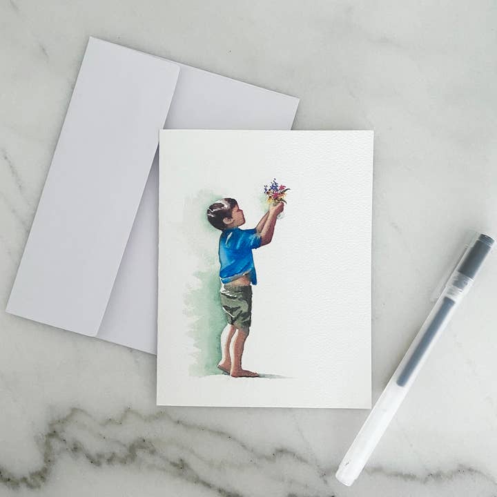 Watercolor Greeting Card--A Little Boy's Heart for wholesale by Keri Misawa Art