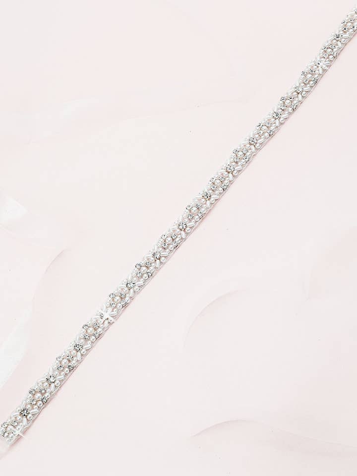 Amelia Pearl and Crystal Belt for wholesale by Heirloom Bridal Company