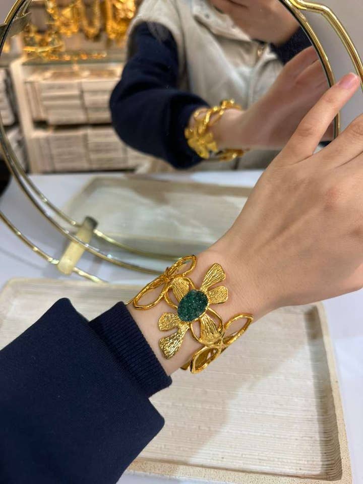 Pulsera de puño con piedra drusa chapada en oro para venta al por mayor de BUBU BY TEKIN SHOP