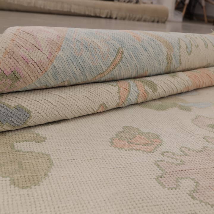 Aesthetic Homes LLC - Wholesale Area Rug - Cream Light Blue Oushak Rug –Hand Knotted Wool, Premium 2397