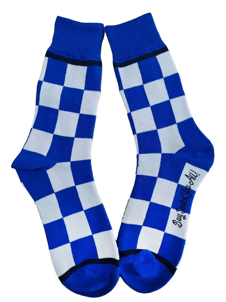 Kentukcy blå och vit schackrutig herrstrumpor för wholesale av Buy Socks You All