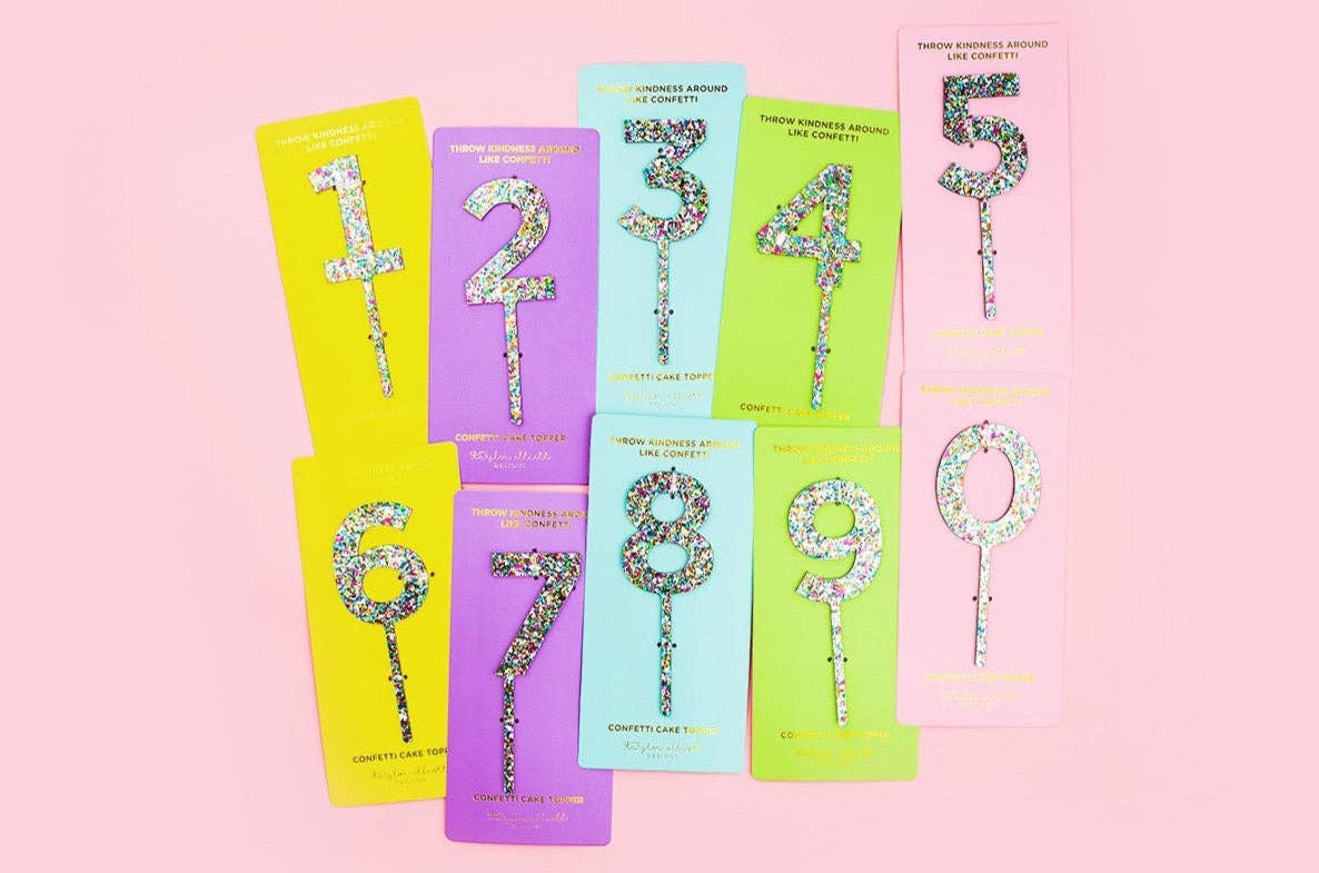 Taylor Elliott Designs - Wholesale Cake/Cupcake Topper - Colorful Confetti Cake Toppers Num 0-9 - Each - Min. 41