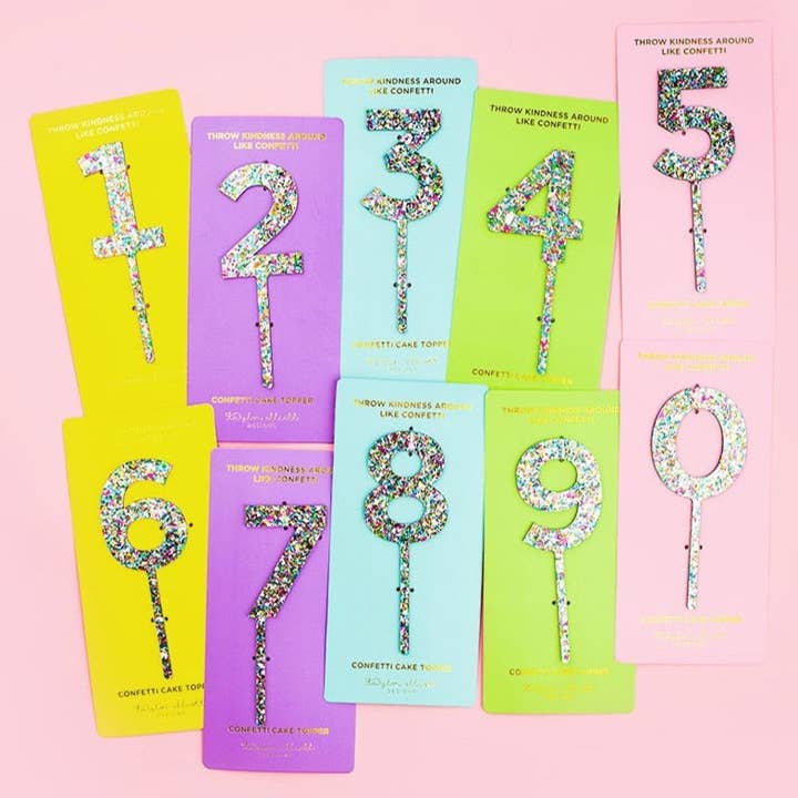 Taylor Elliott Designs - Wholesale Cake/Cupcake Topper - Colorful Confetti Cake Toppers Num 0-9 - Each - Min. 41