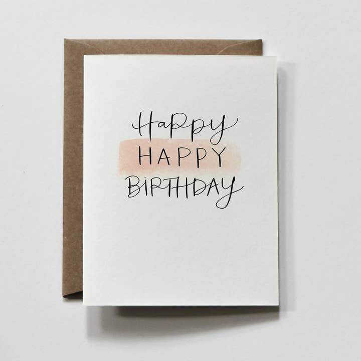 everglow handmade - Wholesale Birthday Card - Happy Happy | Pink Wash Calligraphy Birthday Greeting Card