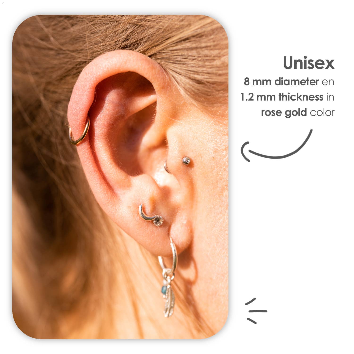 MATTISE - Vendita all'ingrosso Orecchini singoli - Anello Piercing in Acciaio Chirurgico color Oro Rosa3