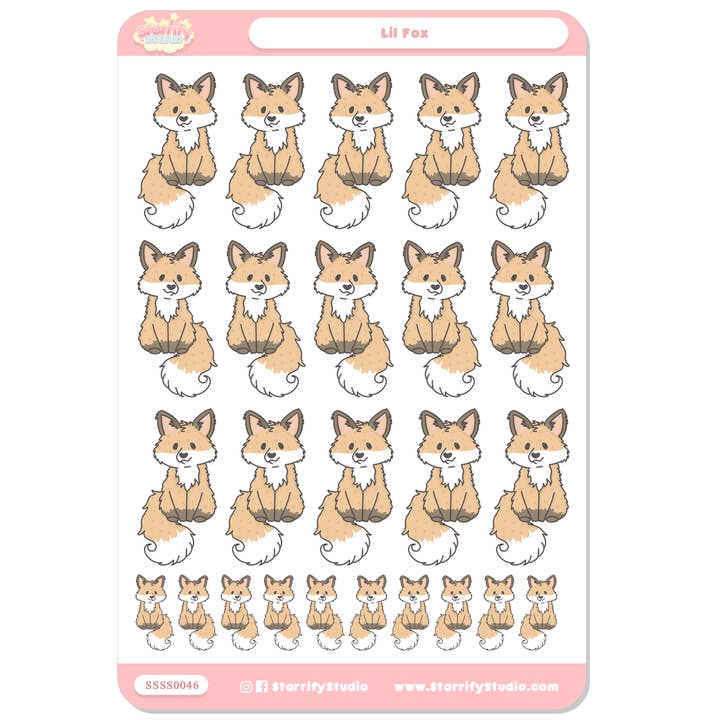 Feuille d'autocollants Lil Fox pour la vente par Pastel Dreamer, LLC.