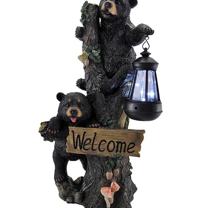 Climbing Bear Cubs Solar Light Welcome Statue for wholesale by Zeckos