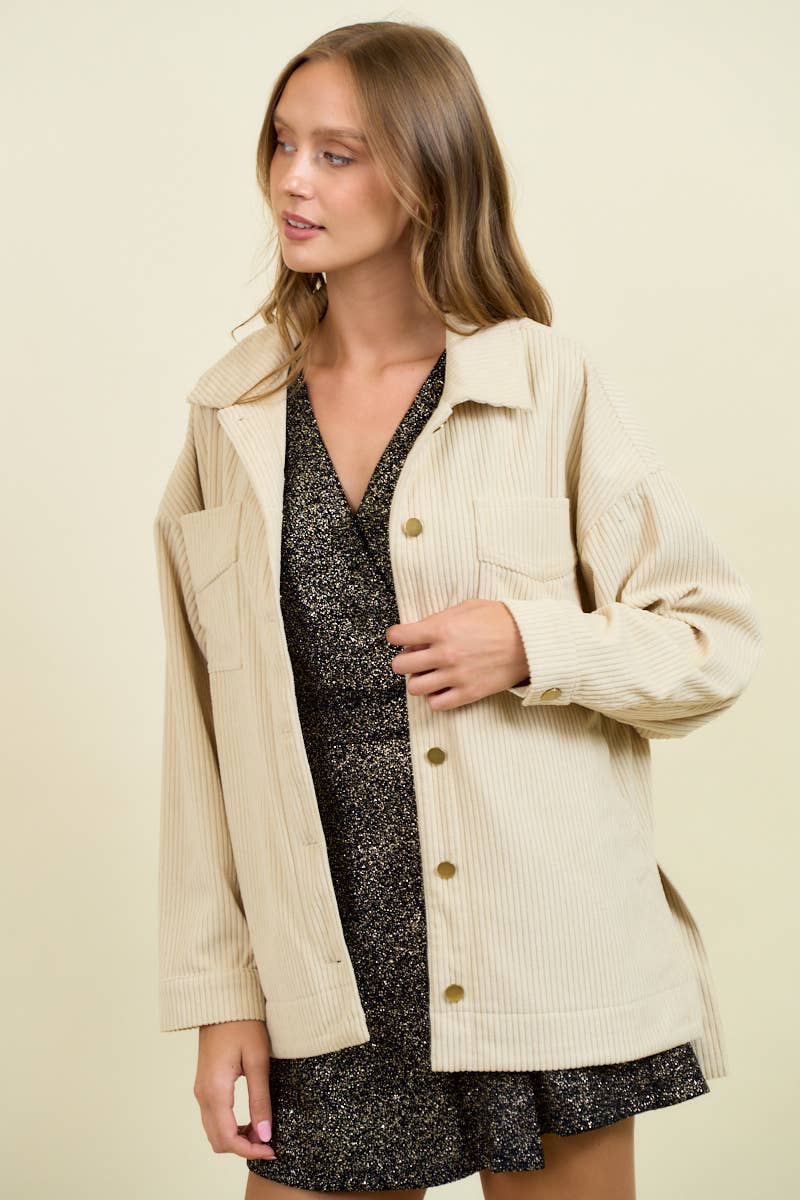 Doe and Rae - Wholesale Shirt Jacket/Shacket - Women's - Corduroy Front Button Down Oversized Jacket - 10613J-110