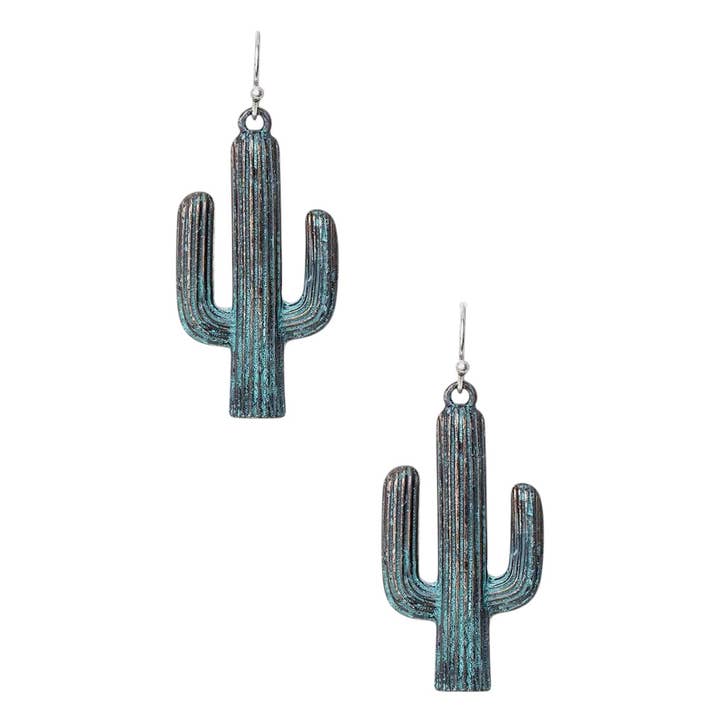 Metal Textured Cactus Drop Earrings for wholesale by Rope & Spurs