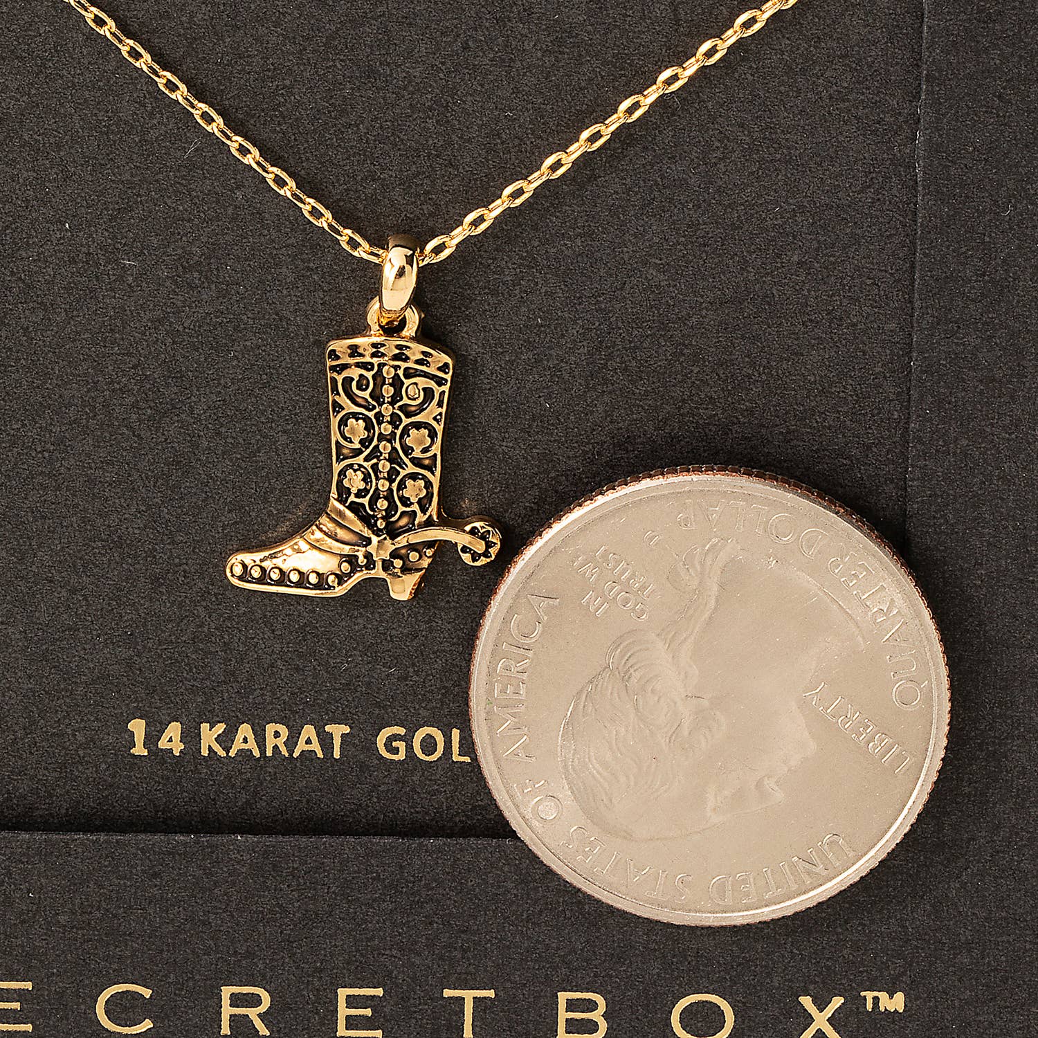 Fame Accessories – wholesale Pendant/charm necklace – Secret Box Western Cowboy Boot Pendant Necklace1