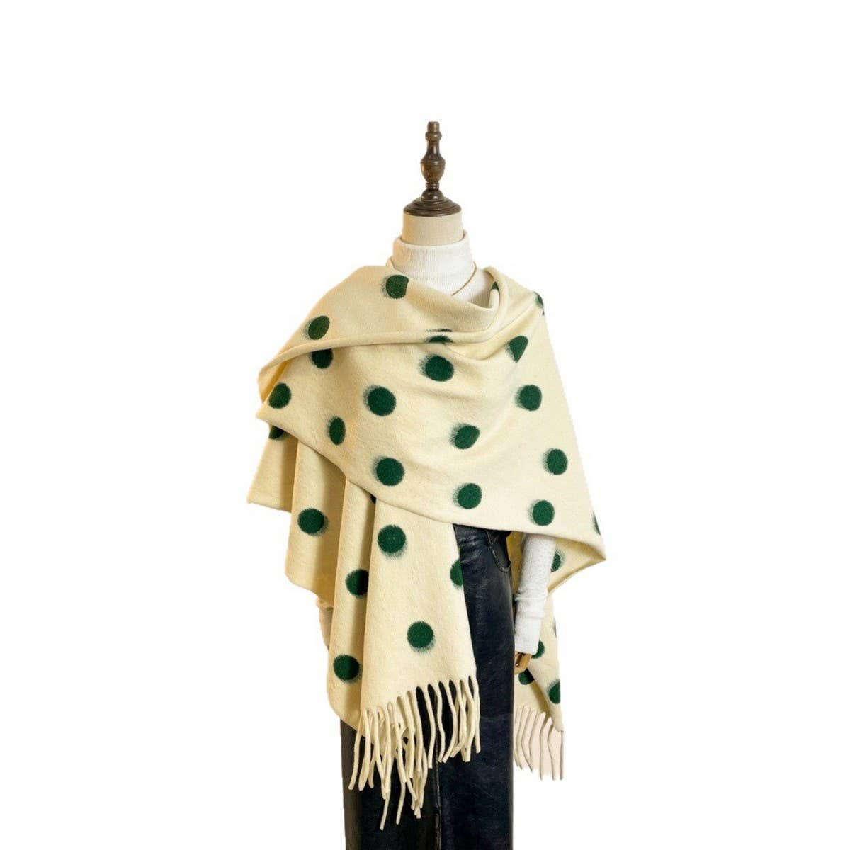 ACCITY - Wholesale Poncho - Women's - Polka Dot Tassel Shawl Women Vintage WinterCape_CWOCASL000923