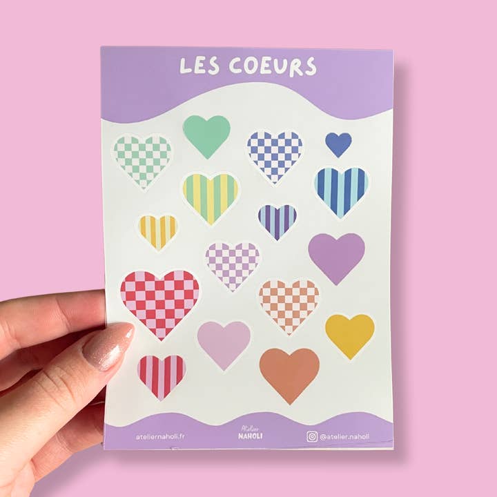 Klistermærkeark - Hjerterne - A6 for engroshandel hos Atelier Naholi