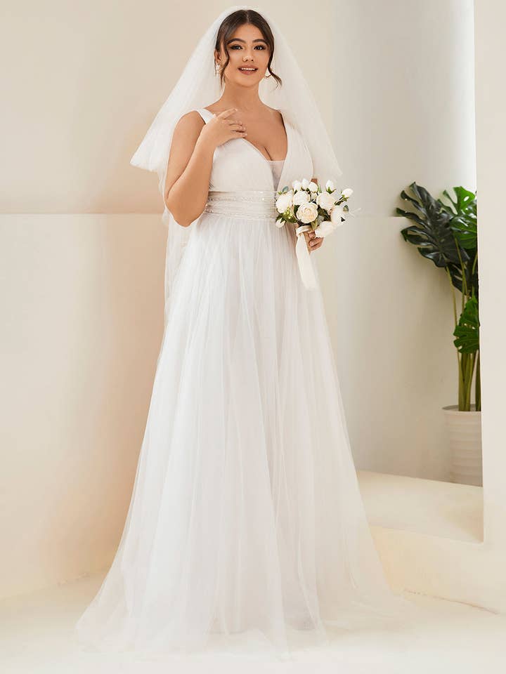 Ivory Plus Backless A Line Sleeveless Mesh Wedding Dress for wholesale on Faire