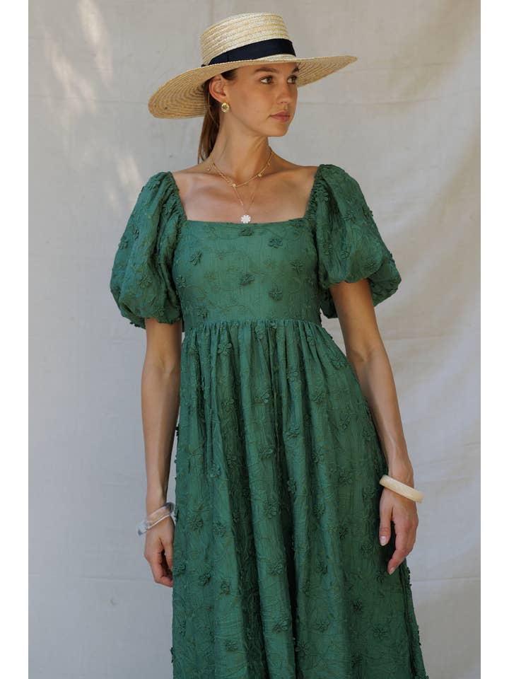 Endless Blu – wholesale Dress – Women's – YD5018 Embroidered Puff-Sleeve Midi Dress2