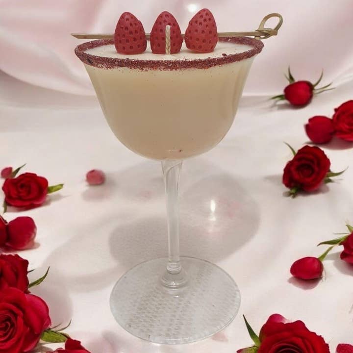 Håndlavet jordbær-cocktail sojavokslys med glimmer for engroshandel hos Eco Candle Lights