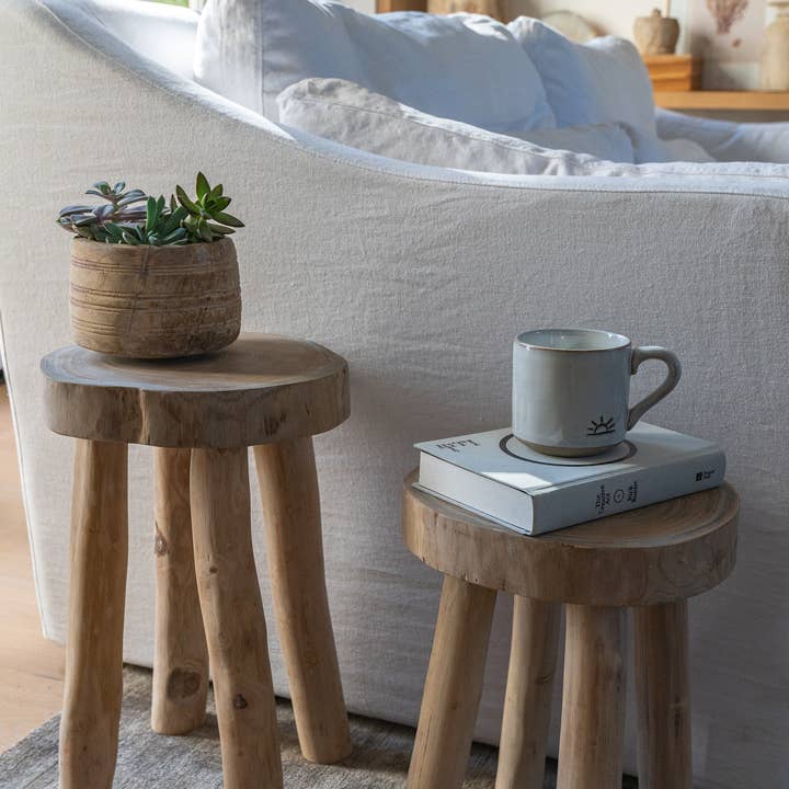 Sandstone & Sage - Wholesale Stool - Teak Wooden Stool Side Table,Small Nightstand Bathroom Caddy3