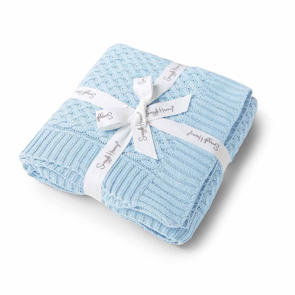 Snuggle Hunny - Wholesale Bedding Blanket - Kids & Baby - Baby Blue Diamond Knit Organic Baby Blanket1