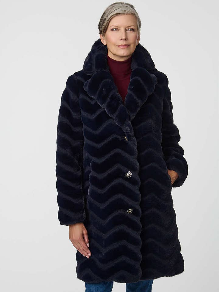 Zigzag Vegan Fur Coat for wholesale by Bernardo