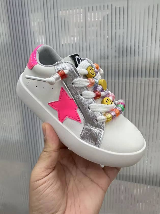 Hot Pink Star Sneakers Beaded Laces for wholesale by Torn and Trendy