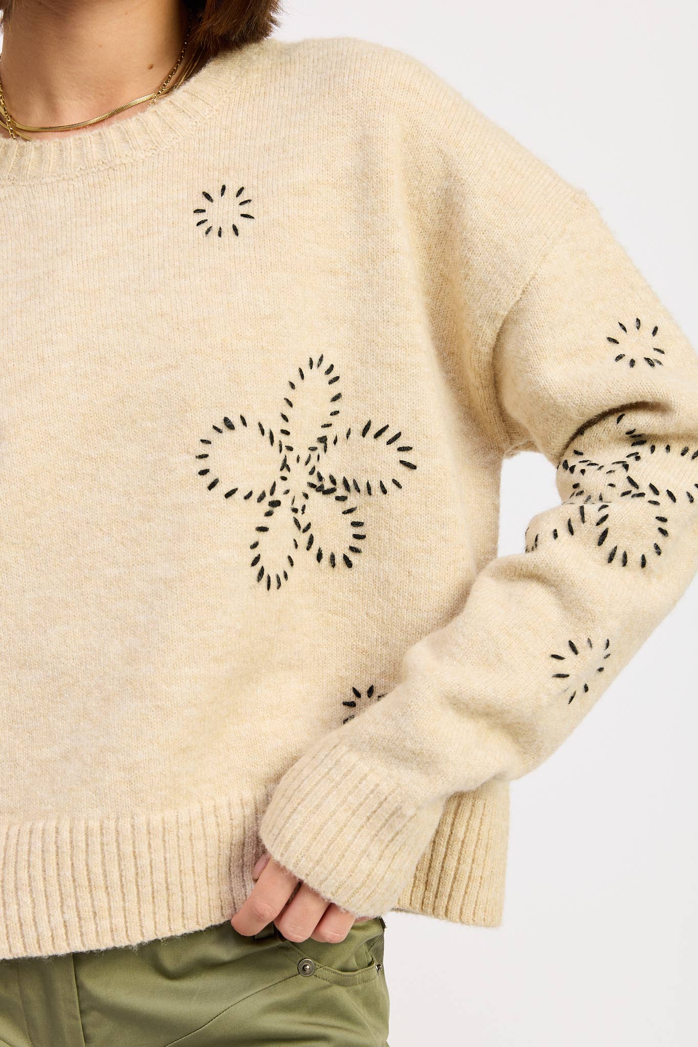 OAT FLORAL WHIPSTITCH SWEATER for wholesale on Faire2
