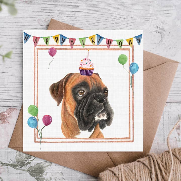 Svart Mask Boxer födelsedagskort/röd Boxer hund för wholesale av Cloud Jellybean Art