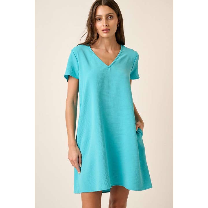 mittoshop - Wholesale Dress - Women's - AIRFLOW V-NECK SHORT SLEEVE SHIFT DRESS