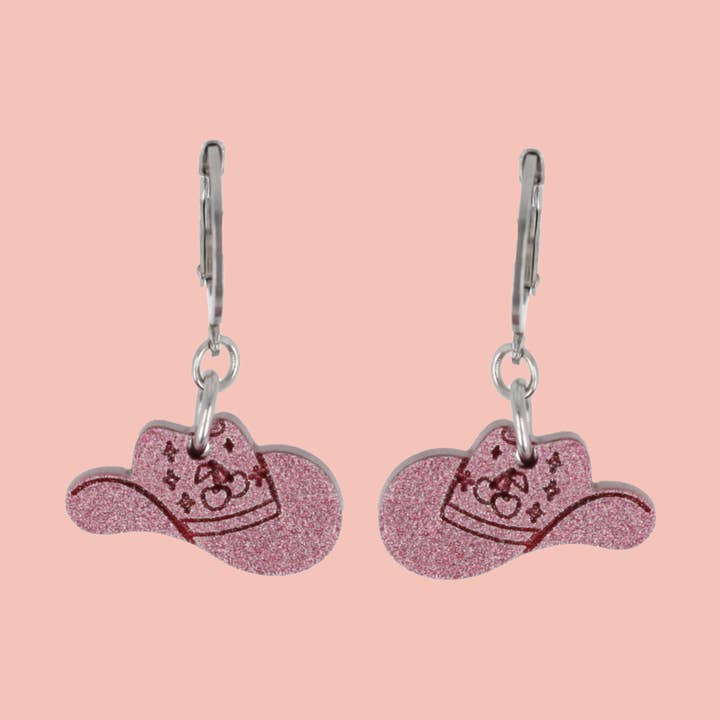Mini Pink Cowboy Hat Huggie Hoop Earrings for wholesale by Sour Cherry