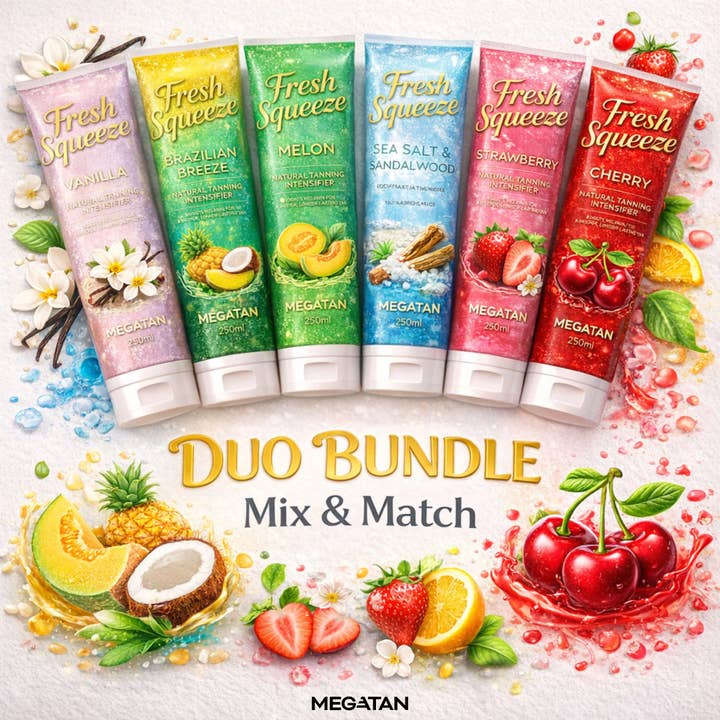 Verse Squeeze Duo Bundel – Natuurlijke Bruiningsintensiverende Lotion Mix & Match (2 x 250ml) voor wholesale door MEGATAN