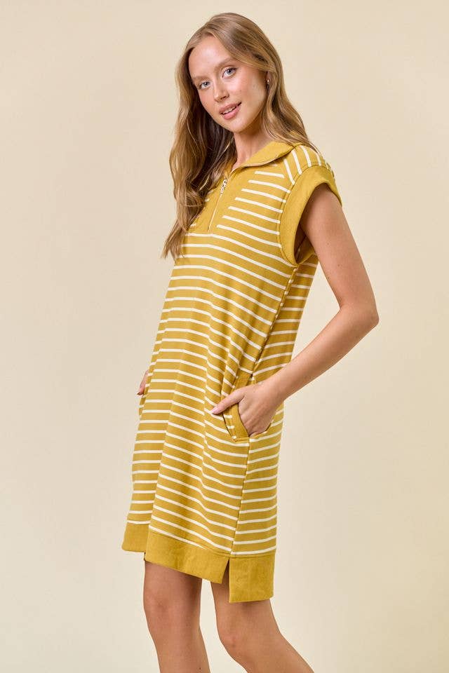 Doe and Rae - Wholesale Dress - Women's - STRIPED FRENCH MINI DRESS W/ SIDE POCKETS - 27871D11