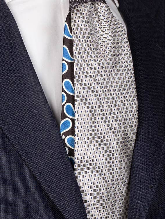 Ceremony Tie Gray Print Bluette Pattern Knot in Contrast Gray Bluette N2139 for wholesale by Graffeo Cravatte