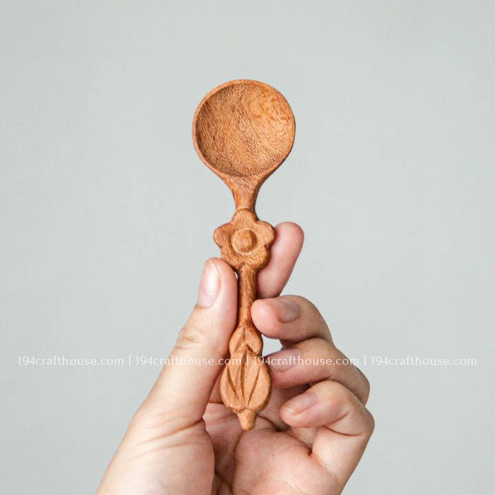 194 Craft House - Wholesale Measuring spoon - Flower Handle Wooden Spices Small Spoons - Measuring Spoons