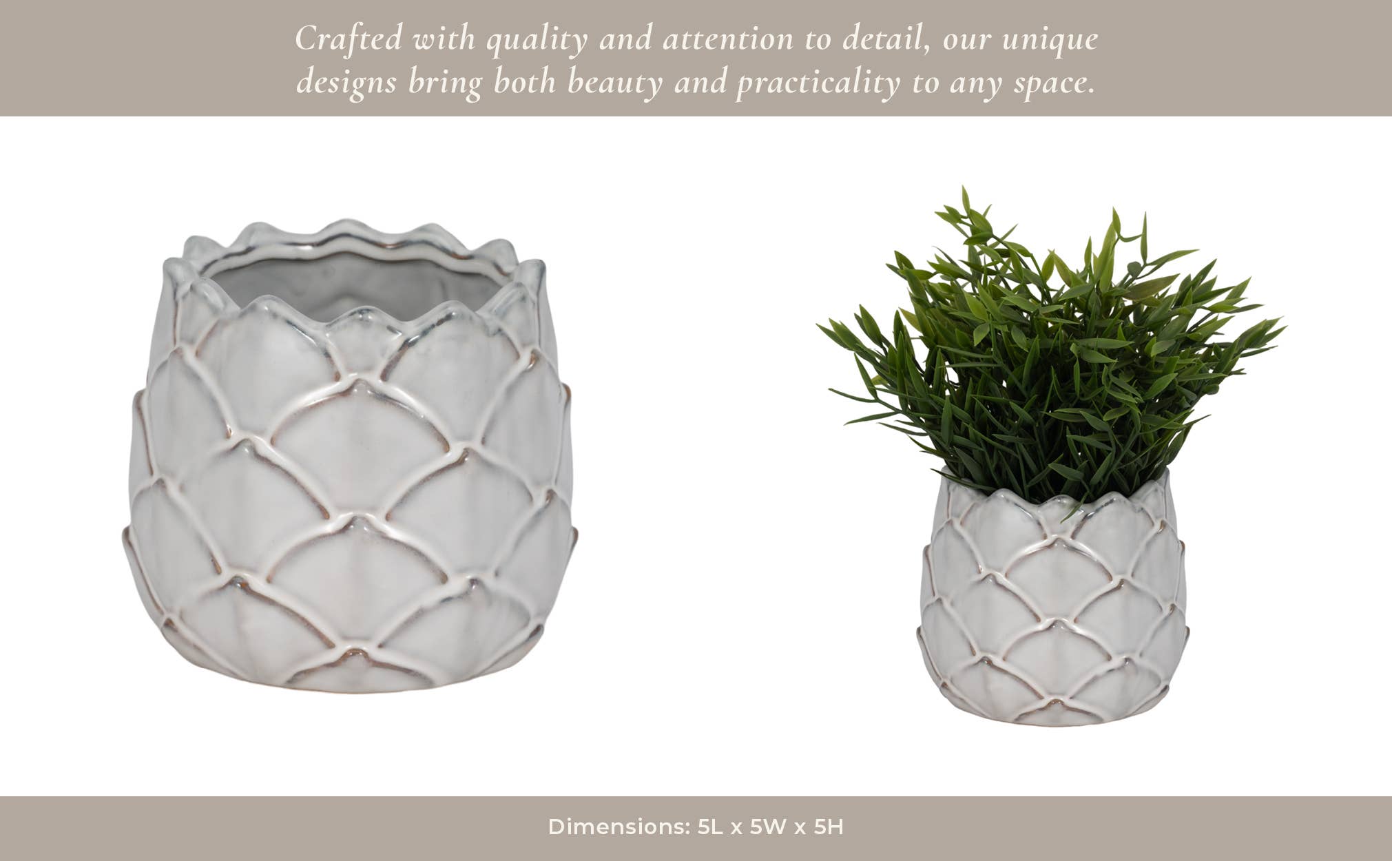 Sagebrook Home - Wholesale Plant Pot - Ceramic Rounded Silhouette Artichoke Planter - White, 5 in.10