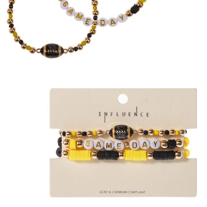 Designature New York - Wholesale Beaded Bracelet - Football Enamel Game day Beaded Stretch Bracelet